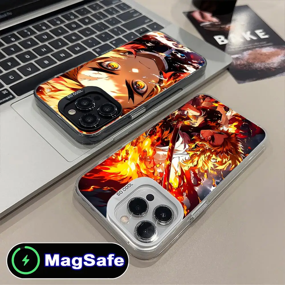 Demon Slayer Rengoku Phone Case for iPhone 16 15 14 13 12 11 Pro Max Plus MagSafe Translucent Colour Printing Luxury Pretty