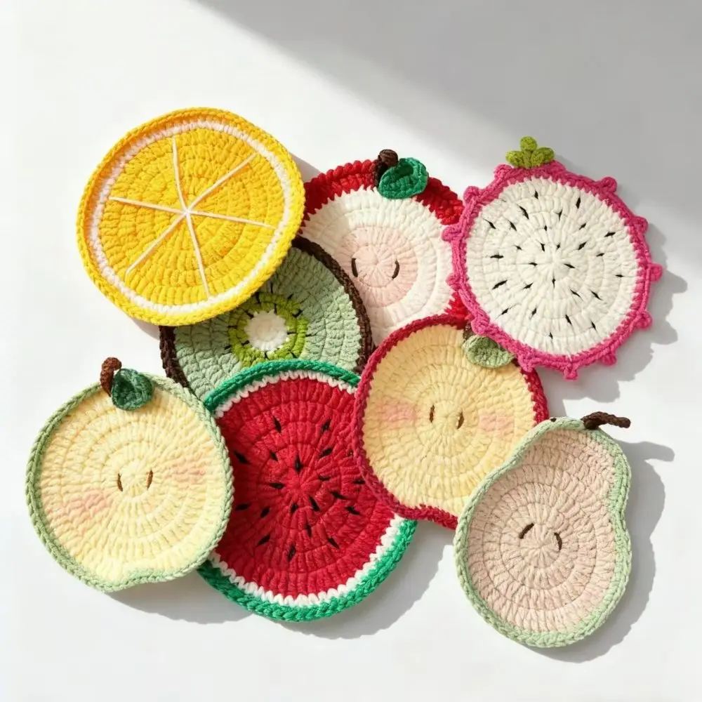 Yarn Crochet Fruit Coasters Handmade Crochet Fruit Shaped Fruit Cup Coasters Soft Lightweight Heat Insulating