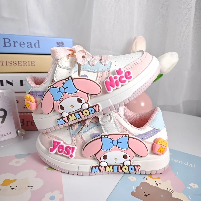 

2026 Spring My Melody & Kuromi Kids Sneakers, Hook-and-Loop Casual Shoes for Girls, Fashion Anti-Slip Shoes