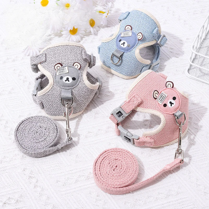 

Small Cat Dog Harness Leash Set Breathable Vest Escape Proof Chest Strap Kitten Puppy Cartoon Bear Walking Pet Traction Lead