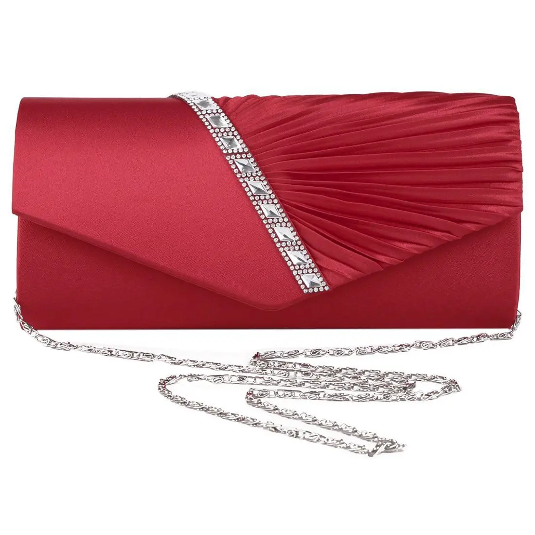 Senhoras diamante plissado festa de formatura nupcial noite envelope saco embreagem, ly6682 vermelho