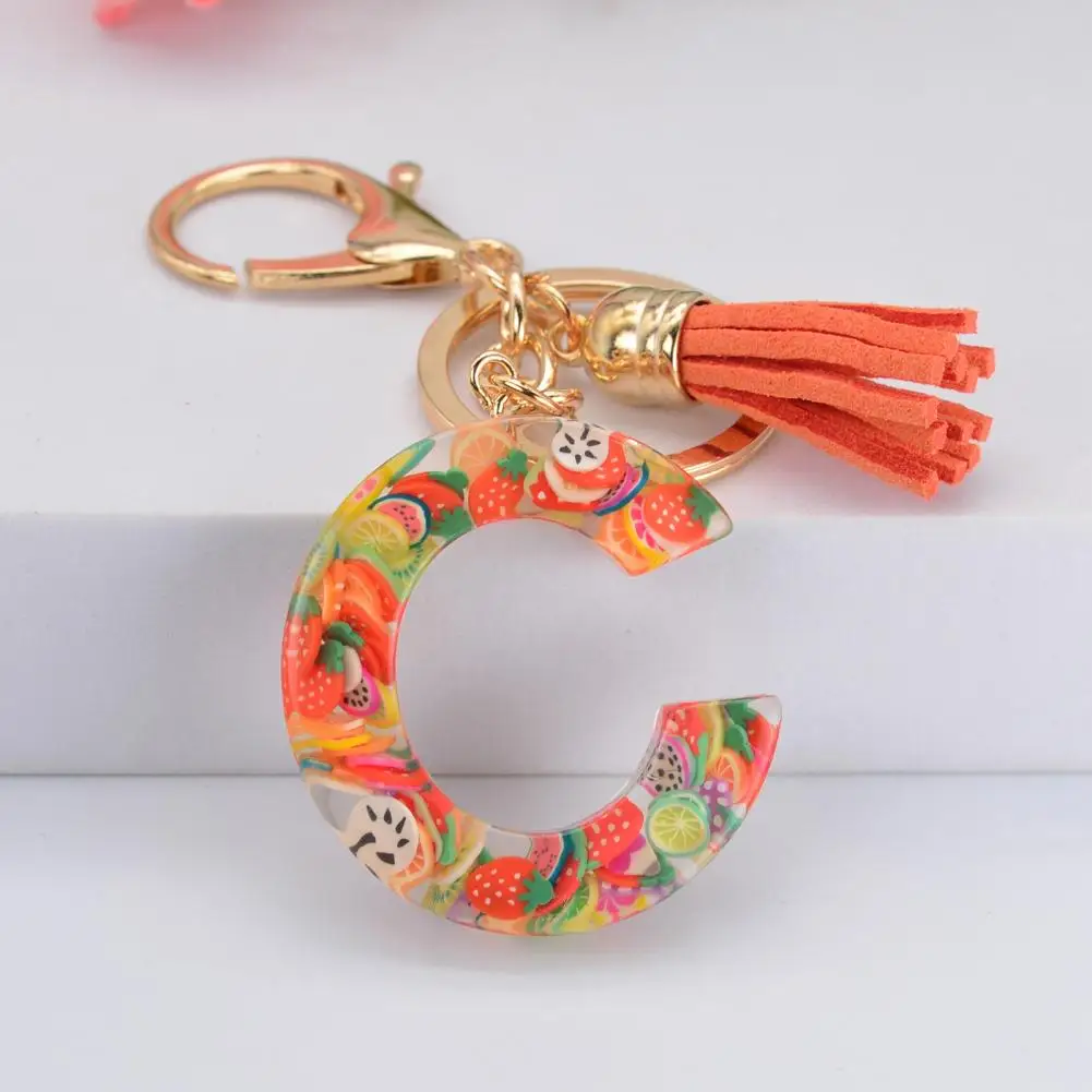 Key Chain 26 Letters Fruit Pattern Women Compact Long Lasting Key Ring Bag Decoration