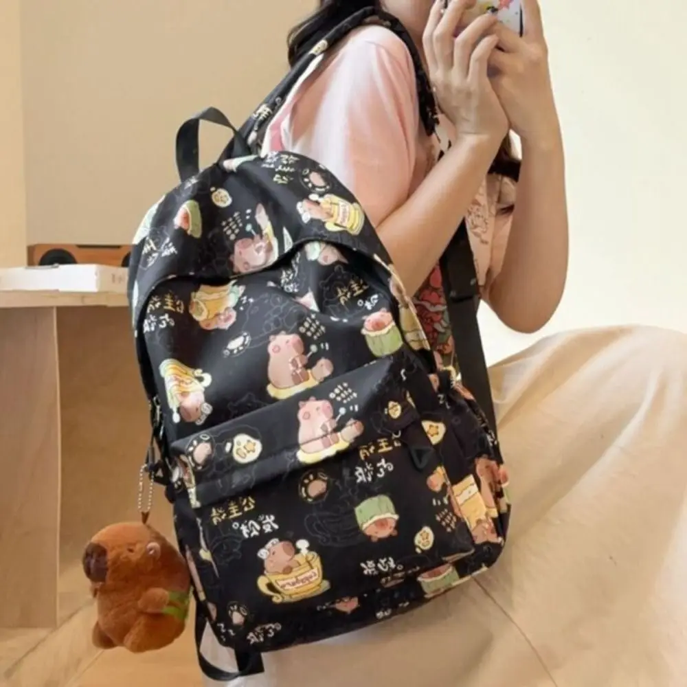 Kawaii Cartoon Capybara Backpack Funny Large Capacity Capybara School Bag Handbag Nylon Student Laptop Bag