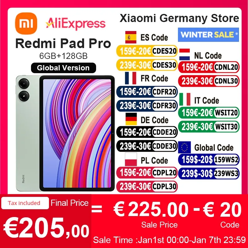 2024 Xiaomi Redmi Pad Pro Global Version Snapdragon 7s Gen 2 Octa Core 12.1 ”120Hz Screen 10000mAh Big Battery 8MP Camera