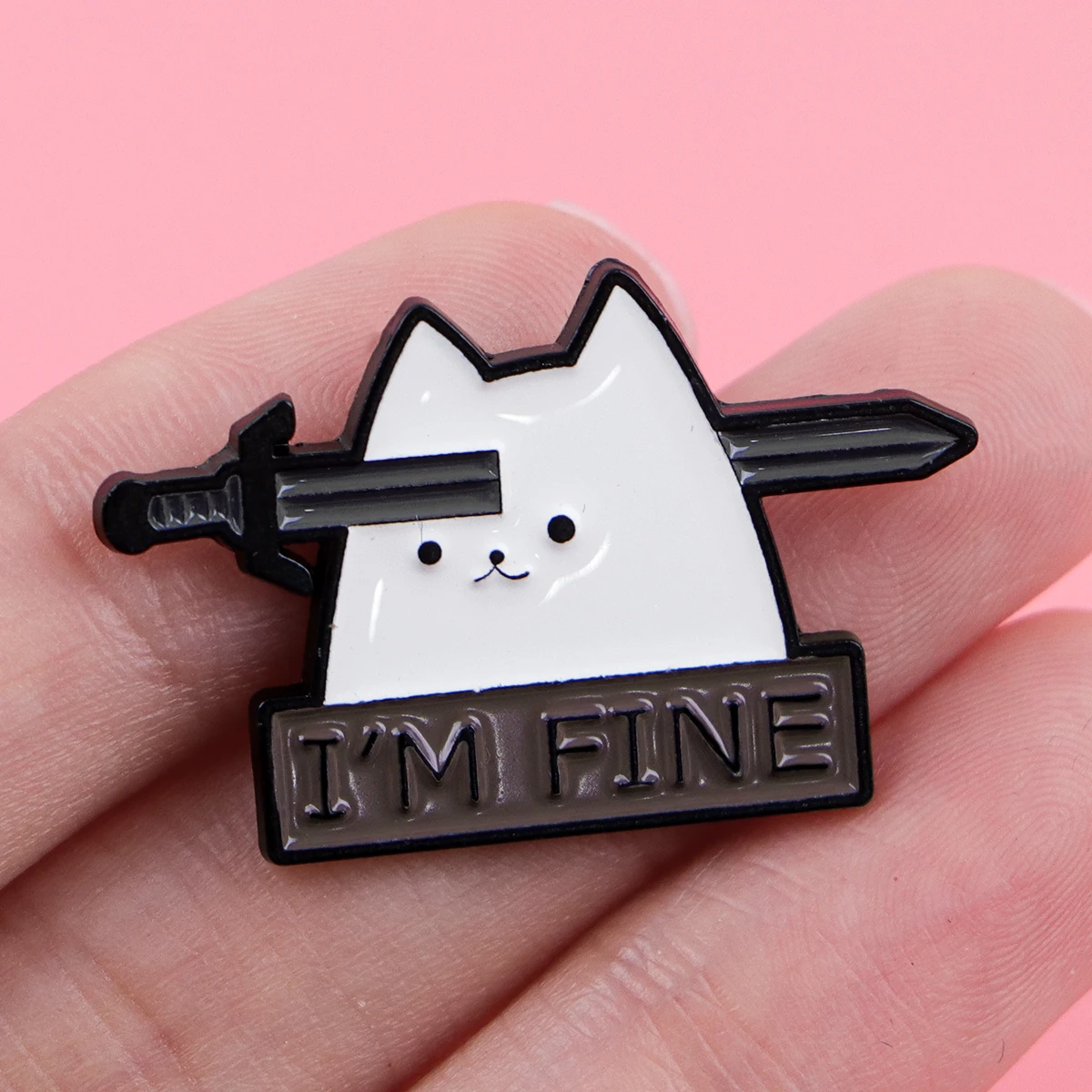Cute Cat Enamel Brooch Funny Quotes Lapel Pin I'M FINE Badge on Backpack Clothing Hat Jewelry Cosplay Accessories Party Gift