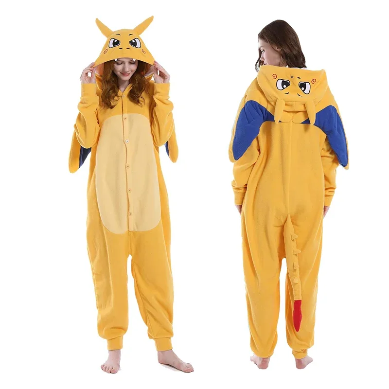 Women Onesie Charizard Cartoon Kigurumi Pajamas Cosplay Costume Adult Fleece Homewear Funny Piece Pyjama Sleepwear Jumpsuit