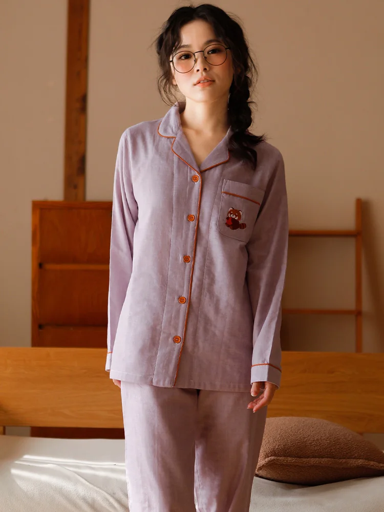 

Новые пижамы для пар, высококачественные двухслойные марлевые женские пижамы из чистого хлопка с длинными рукавами, носимая домашняя одежда, комплект из двух предметов на осень