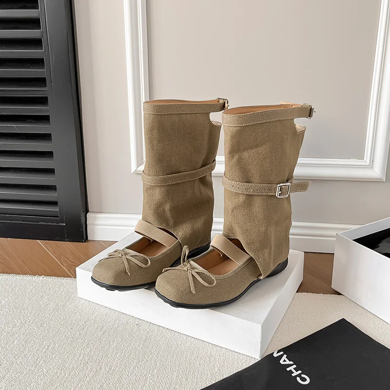 

New Retro Womens Shoes Exquisite Square Head Tube Boots for Woman Fashion Mary Jane Casual Shoes Designer Shoes Zapatos De Mujer