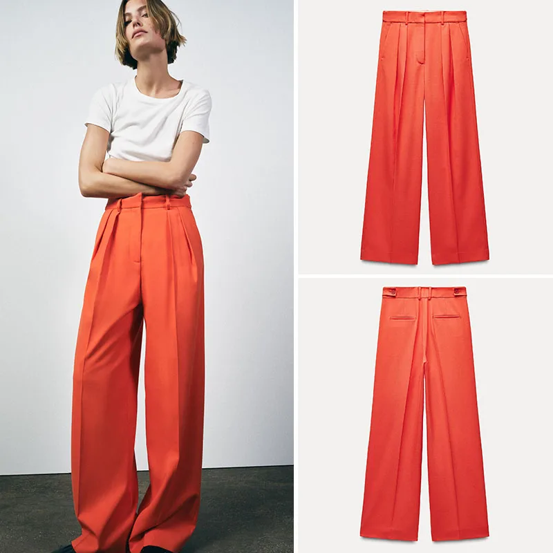 

Новые летние женские повседневные модные стильные плиссированные брюки с завышенной талией, прямые длинные штаны для молодых женщин