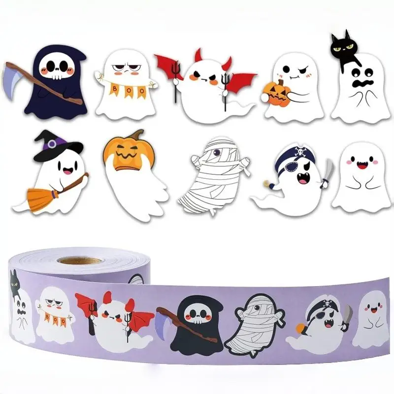 NEW_500Pcs/Roll Funny Halloween Decorative Stickers Cute Pumpkin Ghost Skull Spider Bat Label Decal Graffiti Stickers DIY Phone