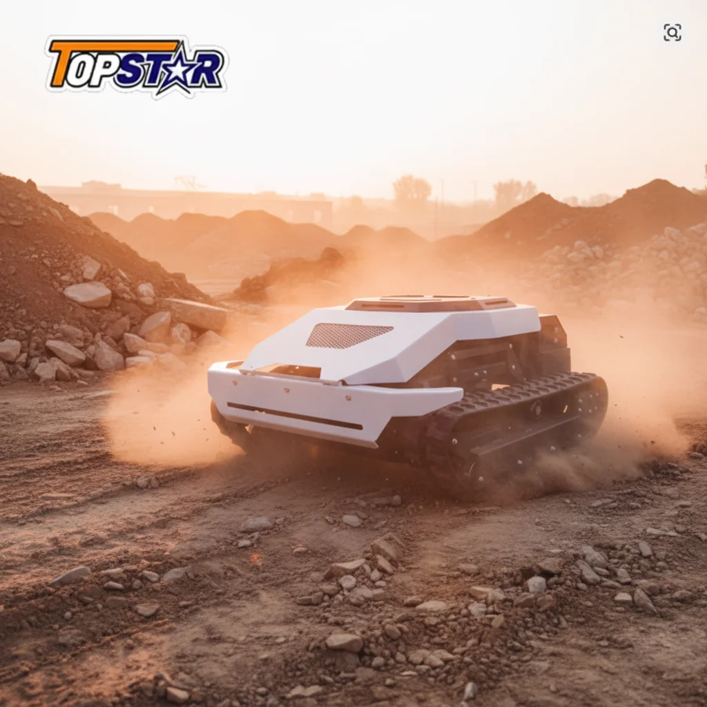 

Crawler Remote Control Lawn Mower with Snowplow Attachment Adjustable Cutting Height GPS Navigation Obstacle Detection Garden