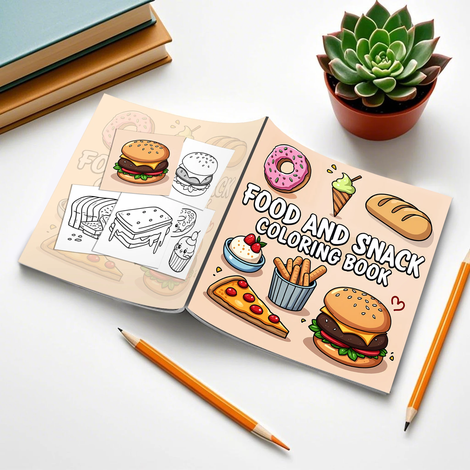 FOOD AND SNACK Coloring Book For Adults Bold And Easy Drinks and Desserts Cute Children Drawing Book for Perfect Gift Birthday