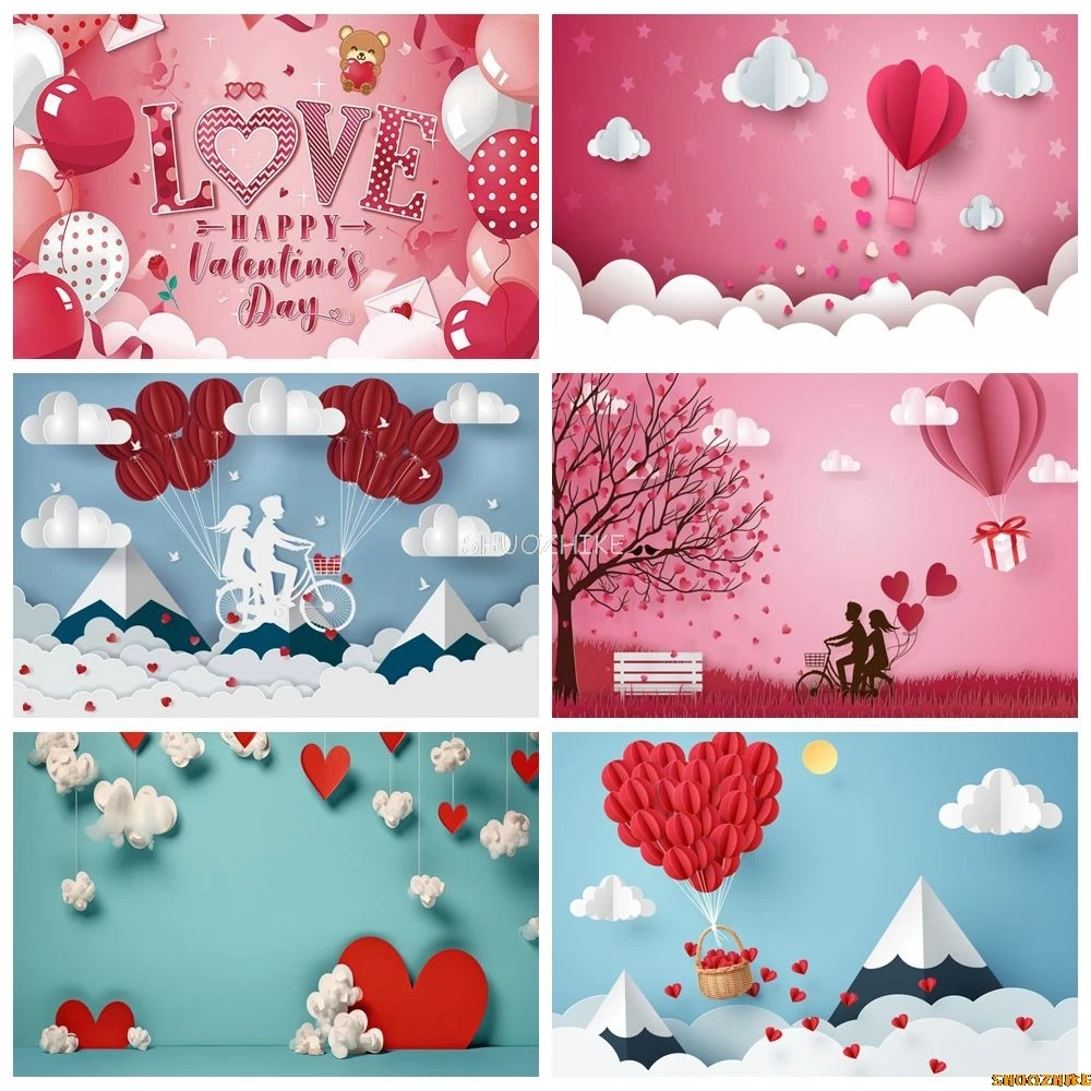 

Romantic February 14 Valentine's Day Backdrop Floral Red Love Heart Balloon Wedding Portrait Photography Background Photo Studio