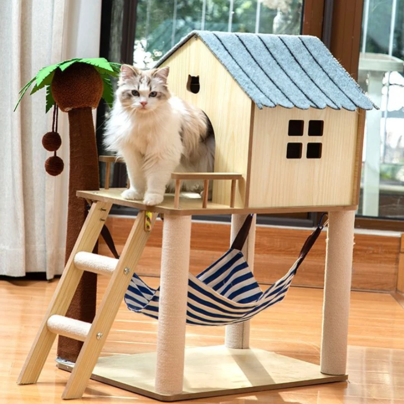 

Wholesale Manufacturer Handmade Board Pet Wooden Tree House Multi-layer Wooden Cat Nest And Cat Tree