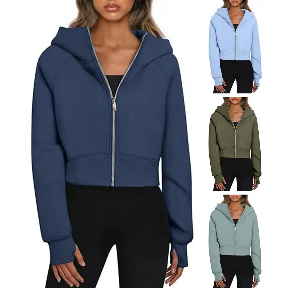เสื้อฮู้ดกีฬาผู้หญิง เสื้อแจ็คเก็ตมีฮู้ดแบบมีเชือกผูกสำหรับผู้หญิง พร้อมกระเป๋าและขอบแขนแบบยืดหยุ่น เสื้อโค้ทสำหรับเล่นกีฬาและออกกำลังกายในฤดูใบไม้ร่วงและฤดูหนาว สำหรับคนรูปร่างเพรียว