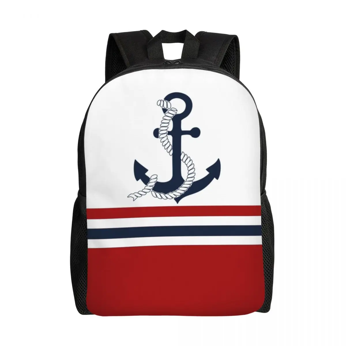 

Customized Nautical Blue Anchors With Stripes Backpacks Men Women Fashion Bookbag for School College Sailing Sailor Bags