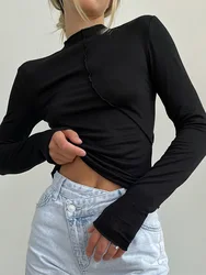 Turtleneck Y2K 2023 Long Sleeve T Shirts Women White Autumn Winter Casual Black Basic Gray Sexy Tops 90s Fashion Vintage