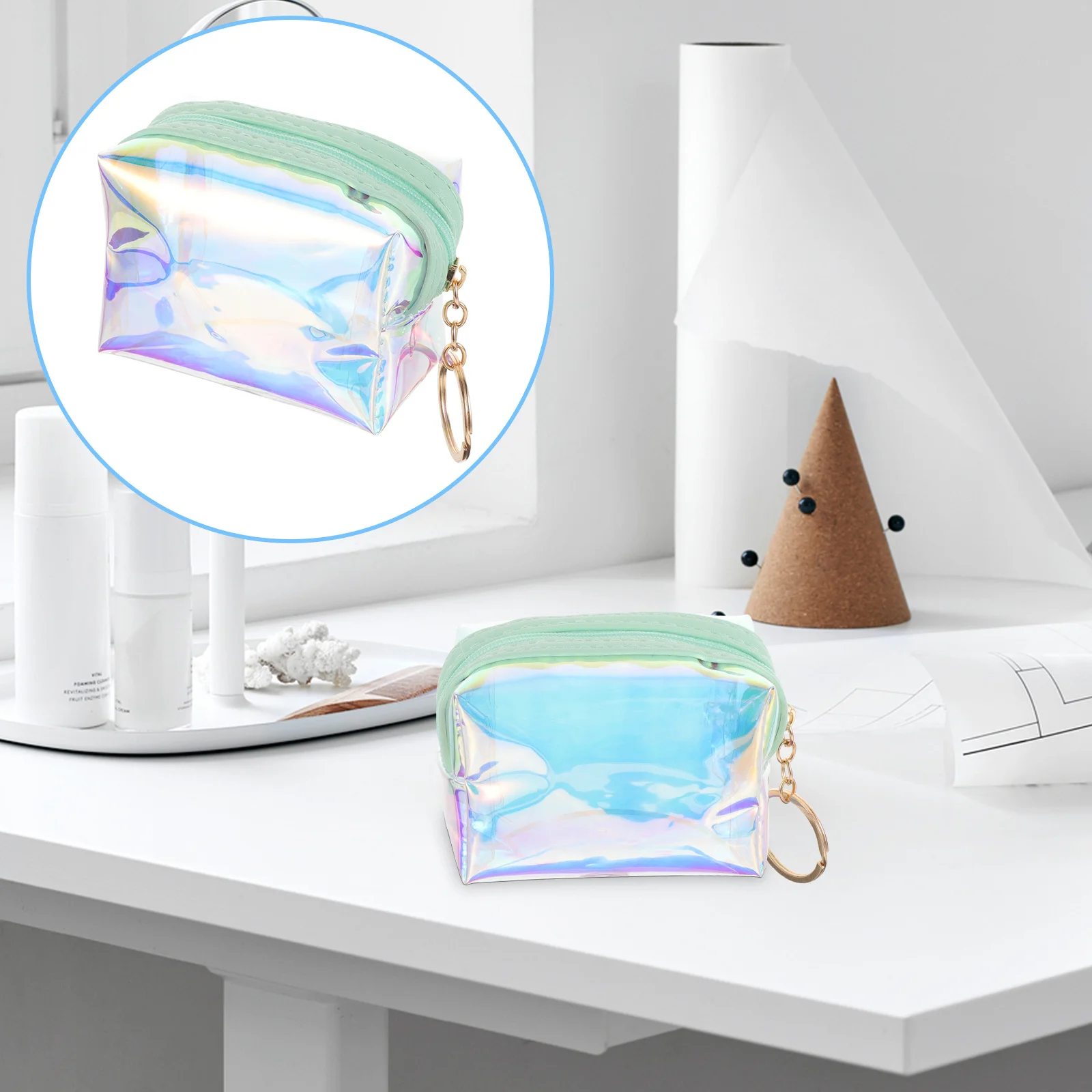 محفظة نقود معدنية ثلاثية الأبعاد بالليزر، محفظة صغيرة، حقيبة تغيير مدمجة للنساء المراهقات، سلسلة مفاتيح أنيقة من مادة PVC للعملات المعدنية
