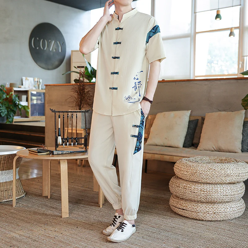 

Летние повседневные хлопковые льняные мужские брюки irt ort Sve с воротником-стойкой Ice Sensation, брюки с девятью точками Faion Urban, свободный крой