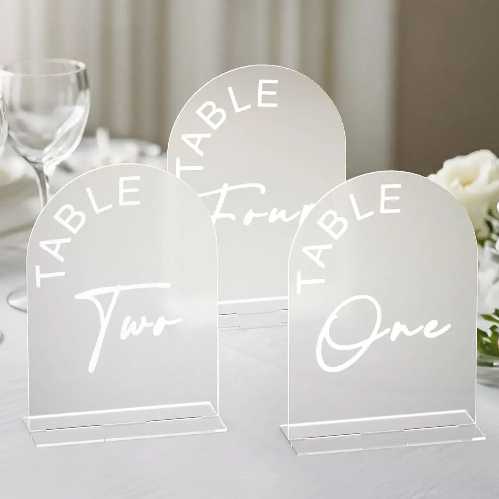 Frosted Arch Wedding Table Numbers 1-20 with Stands, 5x7 Inch Acrylic Arch Sign with Holder for Wedding Reception Table Centerpi