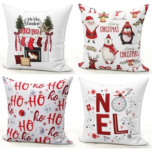 Bk Home Decor Modern Christmas Christmas Themed 4'lü Pillow decorate Case Set