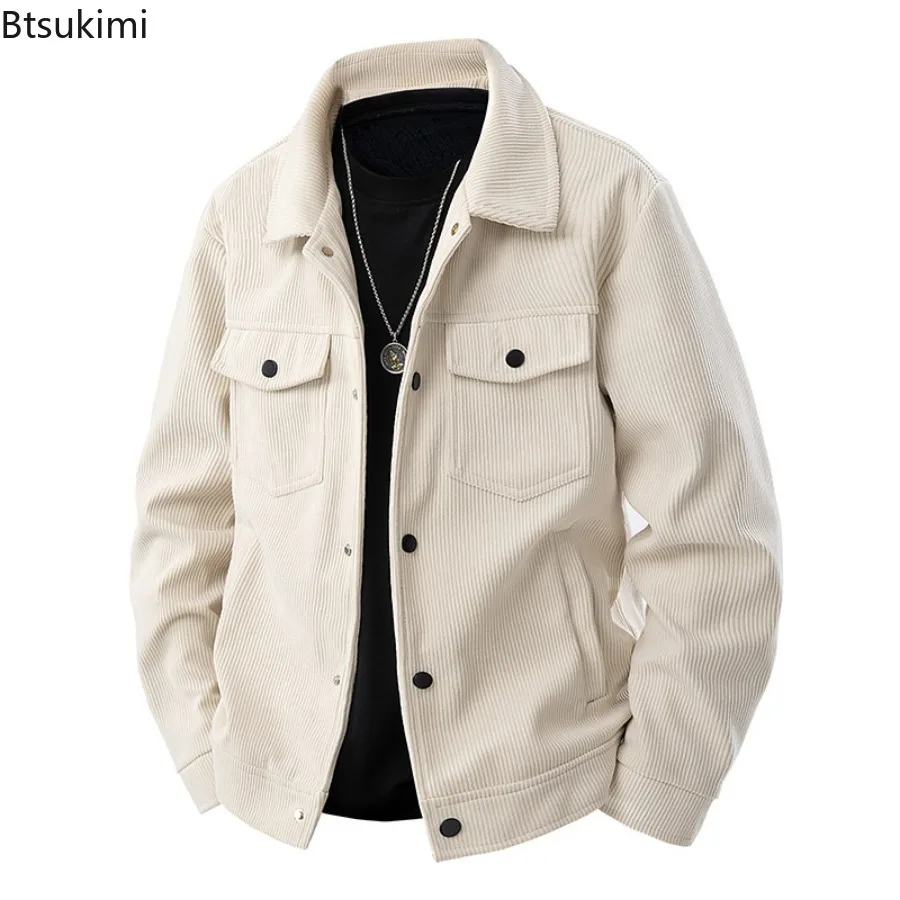 

New Fashion Simple Corduroy Jackets for Men Spring Autumn Long-sleeved Lapel Collar Casual Coats Men's Vintage Tooling Jackets