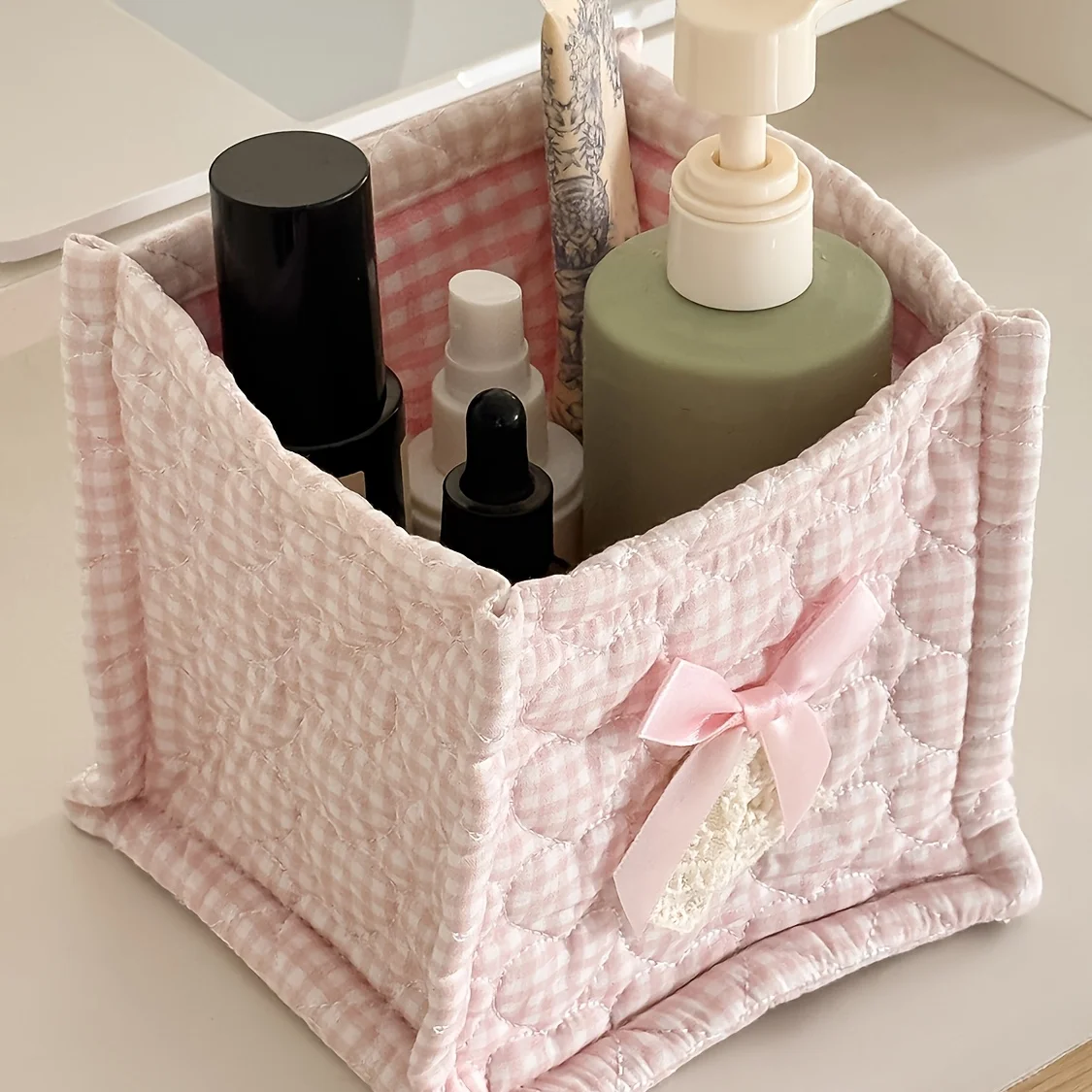 Cute Lace Printed Desktop Storage Box Ultra Light Breathable Desk Organizer Sweet Decor for Students & Girls