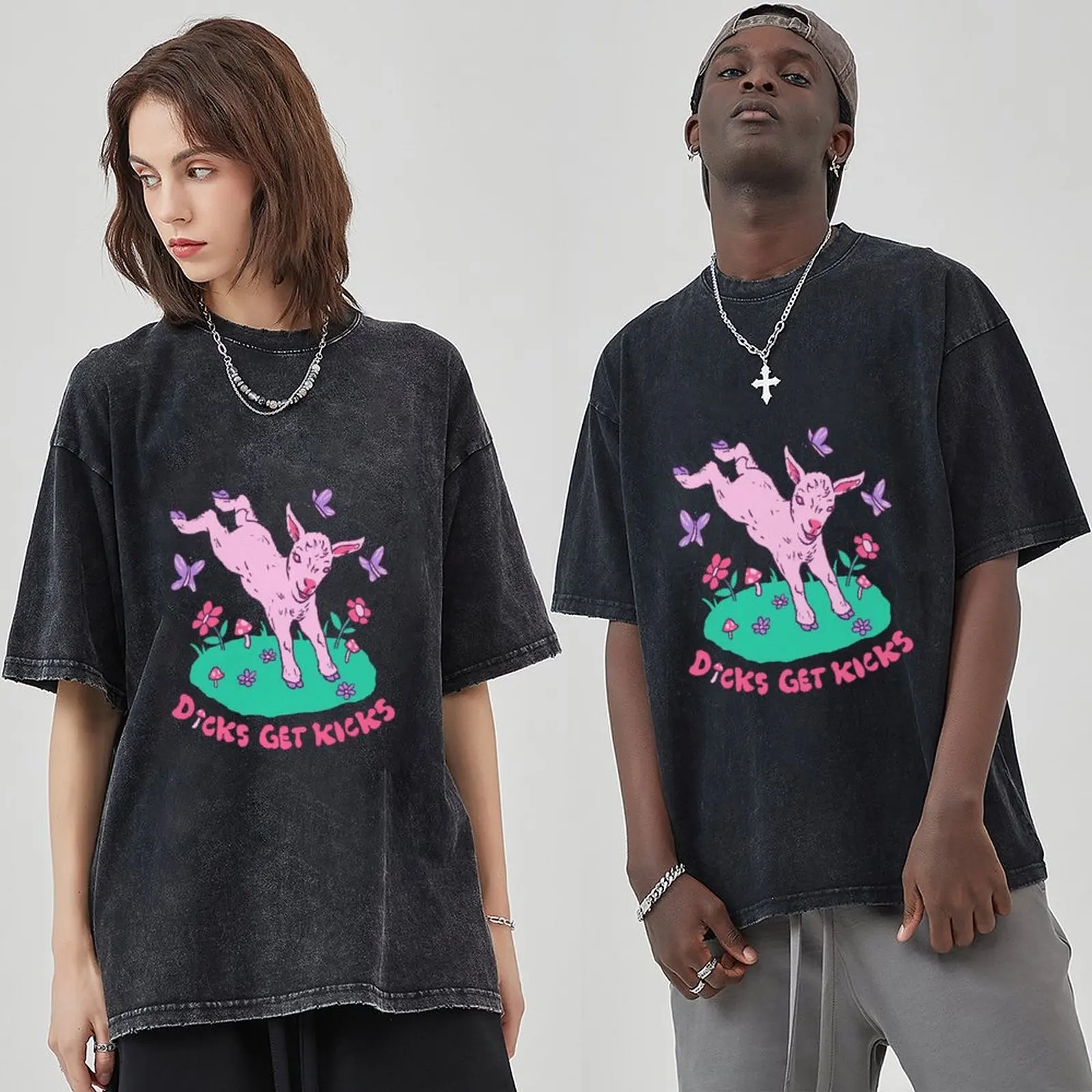 Goat Design T-Shirt, Vintage Washed Anime Bizarre Adventure y2k DIO Tops, Manga Short Sleeve T-shirts, Tees Men's Streetwear