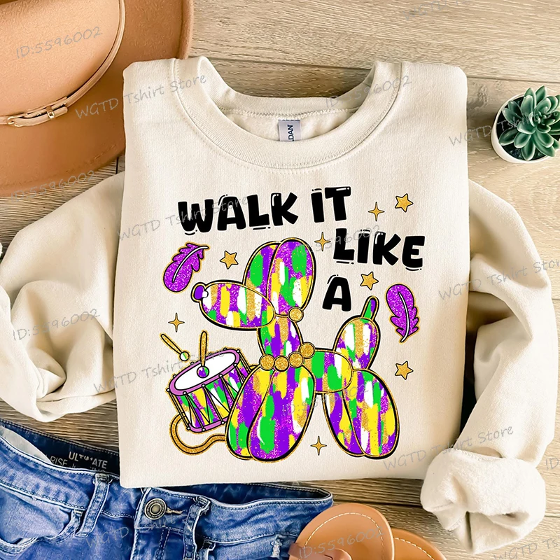 Walk It Like A Dog Mardi Gras Hoodie, Glitter Mardi Gras Hoodies Design, Retro Mardi Gras Women Clothing,