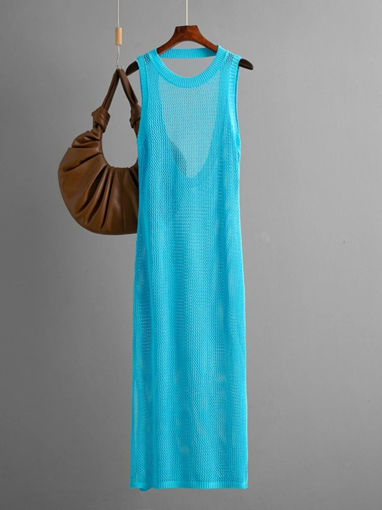 Neue Sommer Frauen Sexy Aushöhlen Lange Kleid Dünne Backless Design Ärmellose Kleider Fashion Solid Elegante Dünne Vestidos