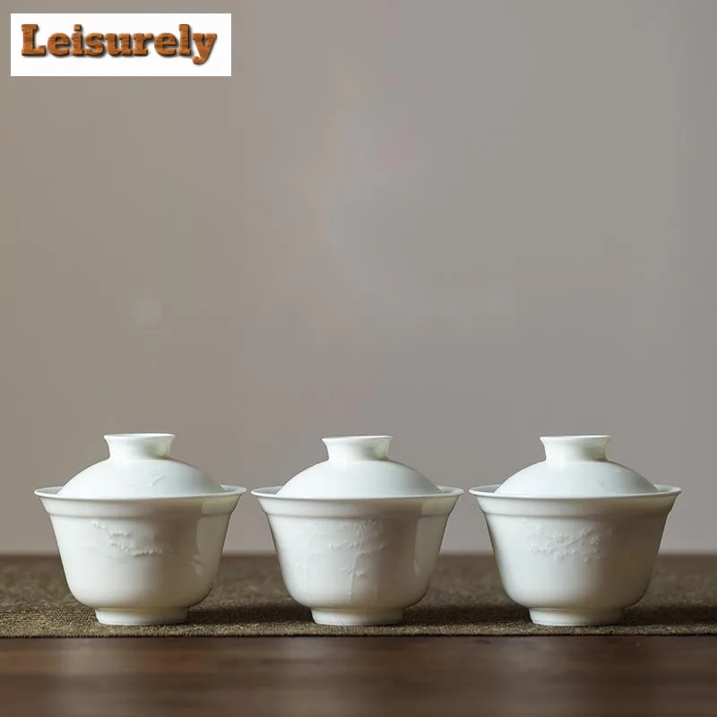 

Рельефный бамбуковый чайный тюрен ручной работы Gaiwan 120 мл из древнего белого фарфора Бытовая чайная крышка чашка чайное оборудование для рукоделия