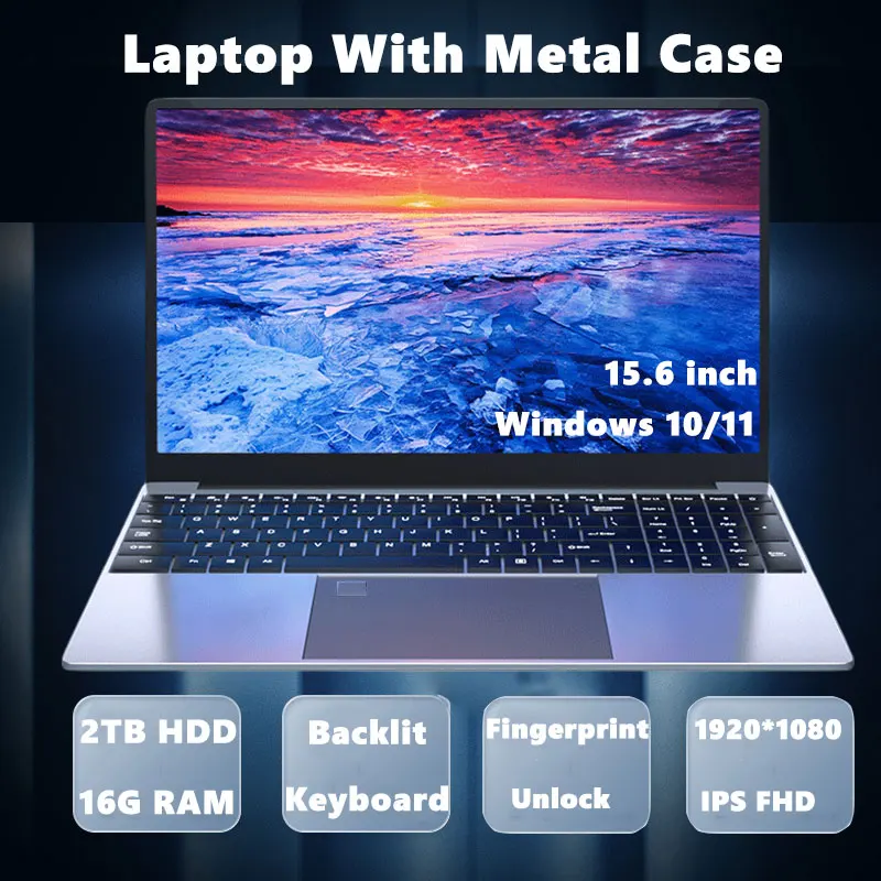 Laptop 15.6 Cal 16G RAM + 1TB SSD uaktualnienie metalowe laptopy Intel Celeron czterordzeniowy Windows 11 komputer z podświetlana klawiatura