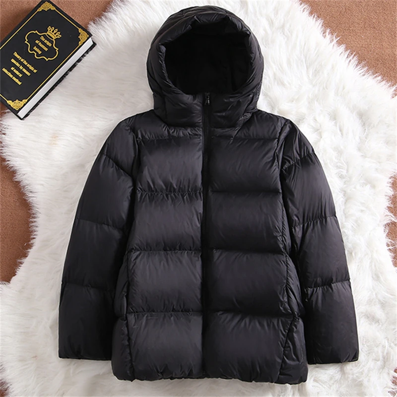 بطة بيضاء أسفل سترة مقنعين للنساء ، أحادية اللون ، قصيرة ، البخاخ ، المألوف ، مزاجه ، الشتاء