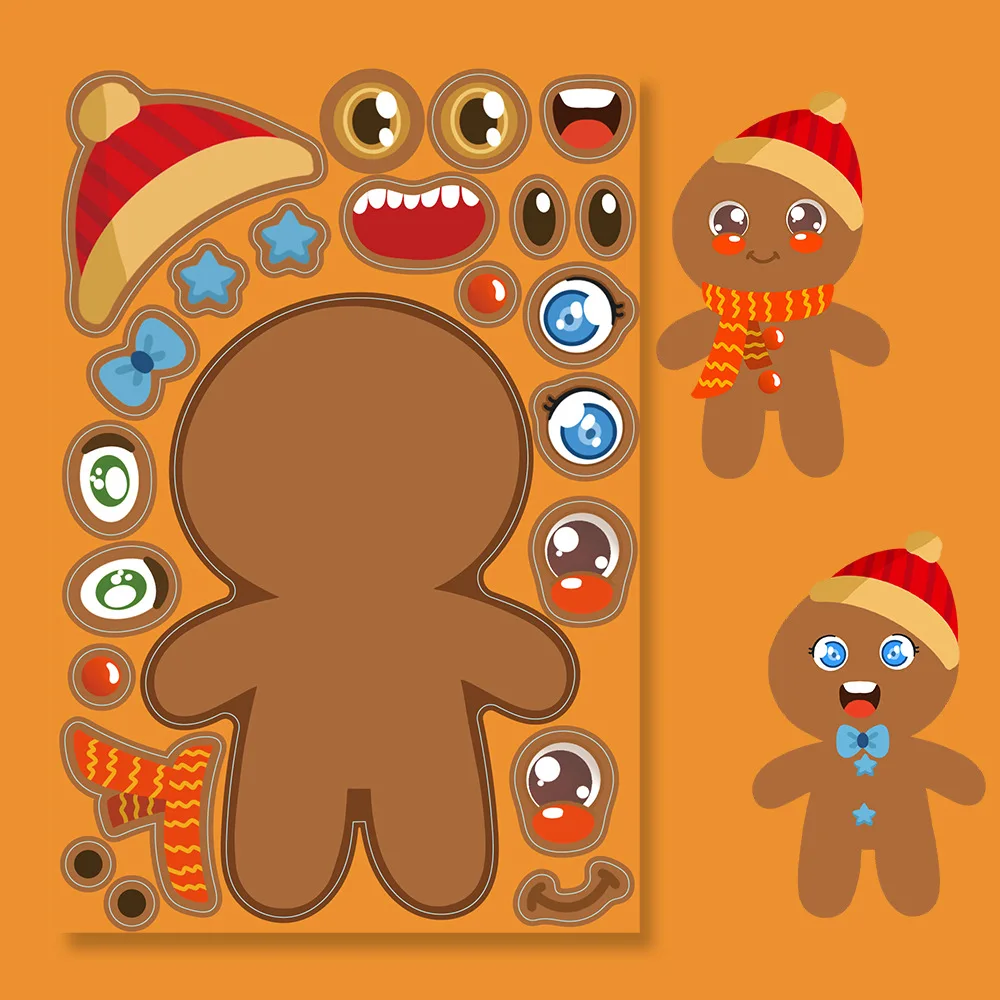 8 قطع من ملصقات ألغاز عيد الميلاد للأطفال الكرتونية سانتا ثلج شجرة عيد الميلاد ملصقات تزيين الحفلات DIY تجميع ملصقات مقاومة للماء #2