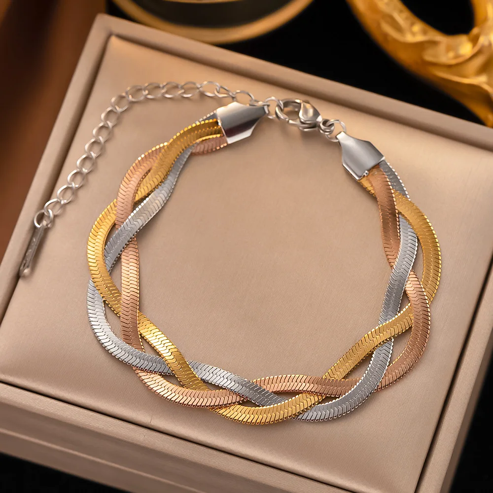 Bracciale Twist in tessuto incrociato con catena a serpente spessa Color oro in acciaio inossidabile 316L per catene da polso da donna regalo di