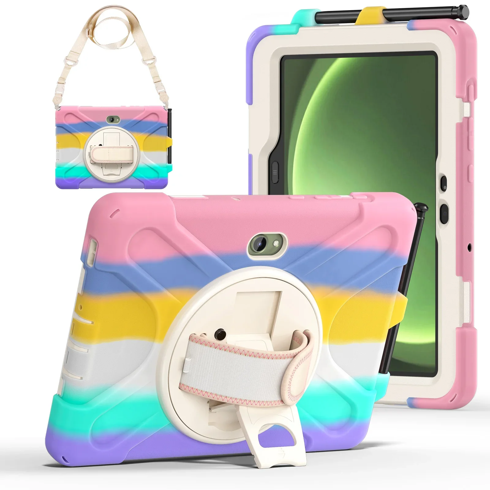 

For Samsung Galaxy Tab Active 4 5 Pro 10.1 2025 SM-X350 SM-X356B T540 T545 T630 T636 Case Kids Silicone PC Cover With Hand Strap