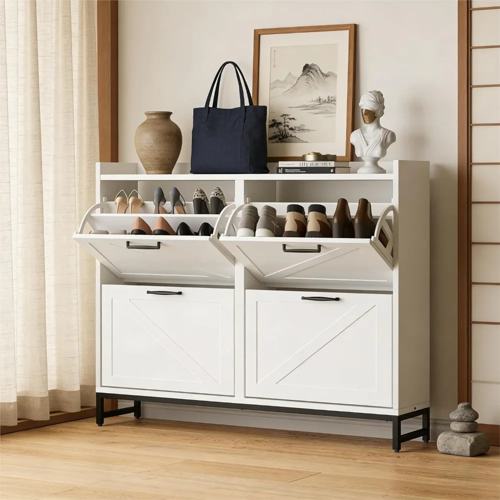 

Shoe Storage Cabinet with 4 Flip Drawers,9" Narrow Shoe Cabinet for Entryway with Lron Base, Modern Minimalist Style, Customized