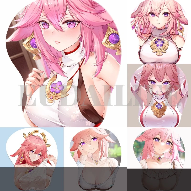 

Коврик для мыши Genshin Impact Yae Miko, 3D коврик для мыши для рук и запястья, игровой силиконовый мягкий коврик для мыши Oppai для груди, офисный подарок для работы