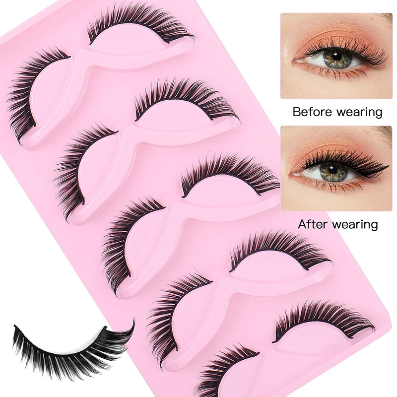 

5 Pairs Cat Eye Lashes Faux Mink Eyelashes Natural Long Manga Lashes Winged End Eye Elongated Eyelashes Fake Lashes Makeup