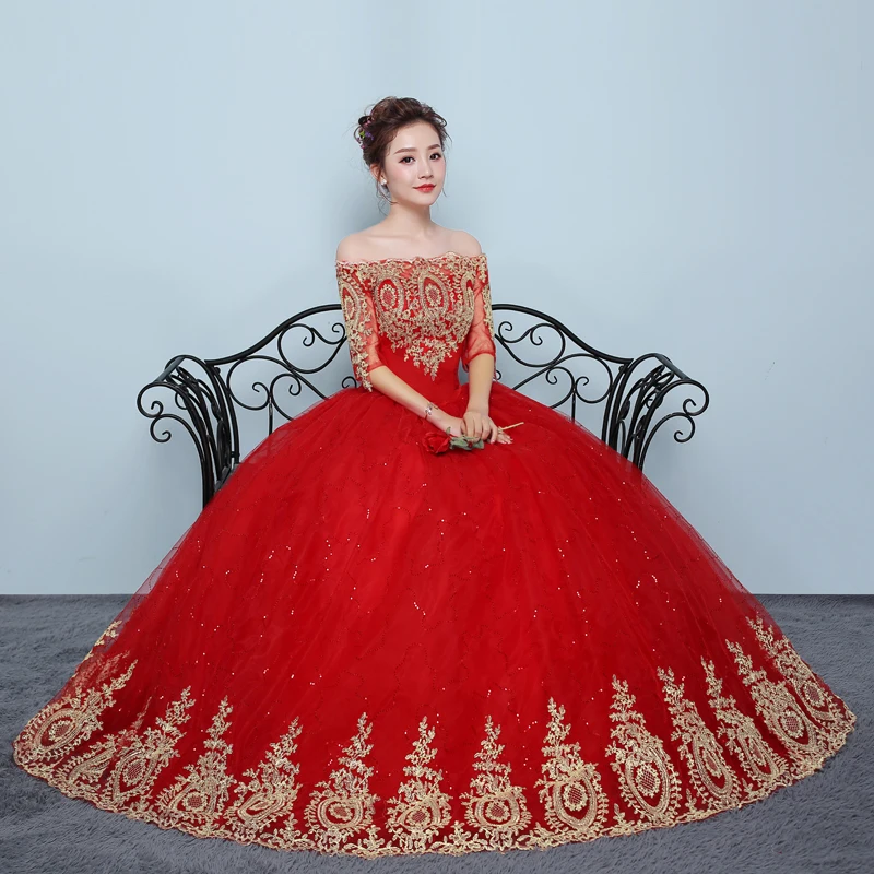 

Red Wedding Dresses Plus Size New Bridal Wedding Dresses Lace Up Ball Gowns Retro Vestidos De Novia