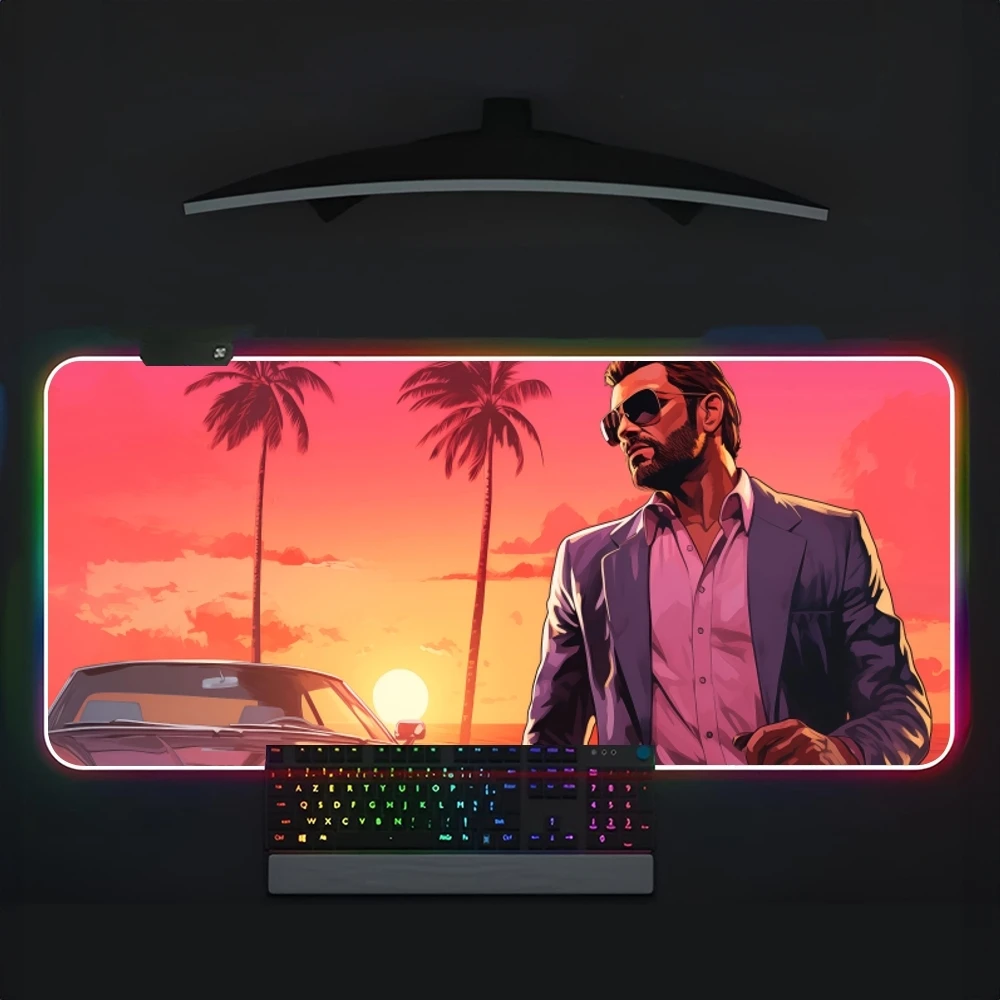 Grand Theft Auto Mouse Pad RGB Large Gaming Computer Keyboard LED Mousepad Office Desks And Laptop Accessories Non Slip HD