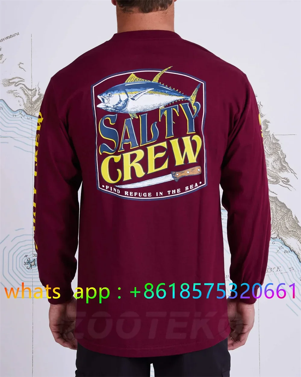 Manga Longa Proteção UV Crewneck Camisa dos homens, Desgaste De Pesca, T-Shirt, Desempenho Angling Vestuário, Impressão