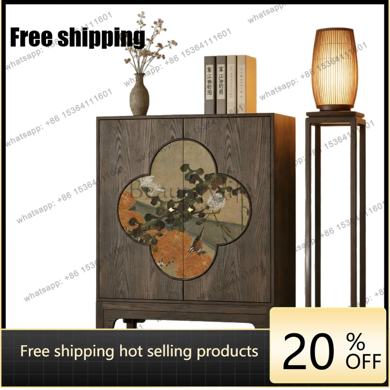 YJ new Chinese style Song Yun solid wood dining side cabinet living room dining room wall storage home retro