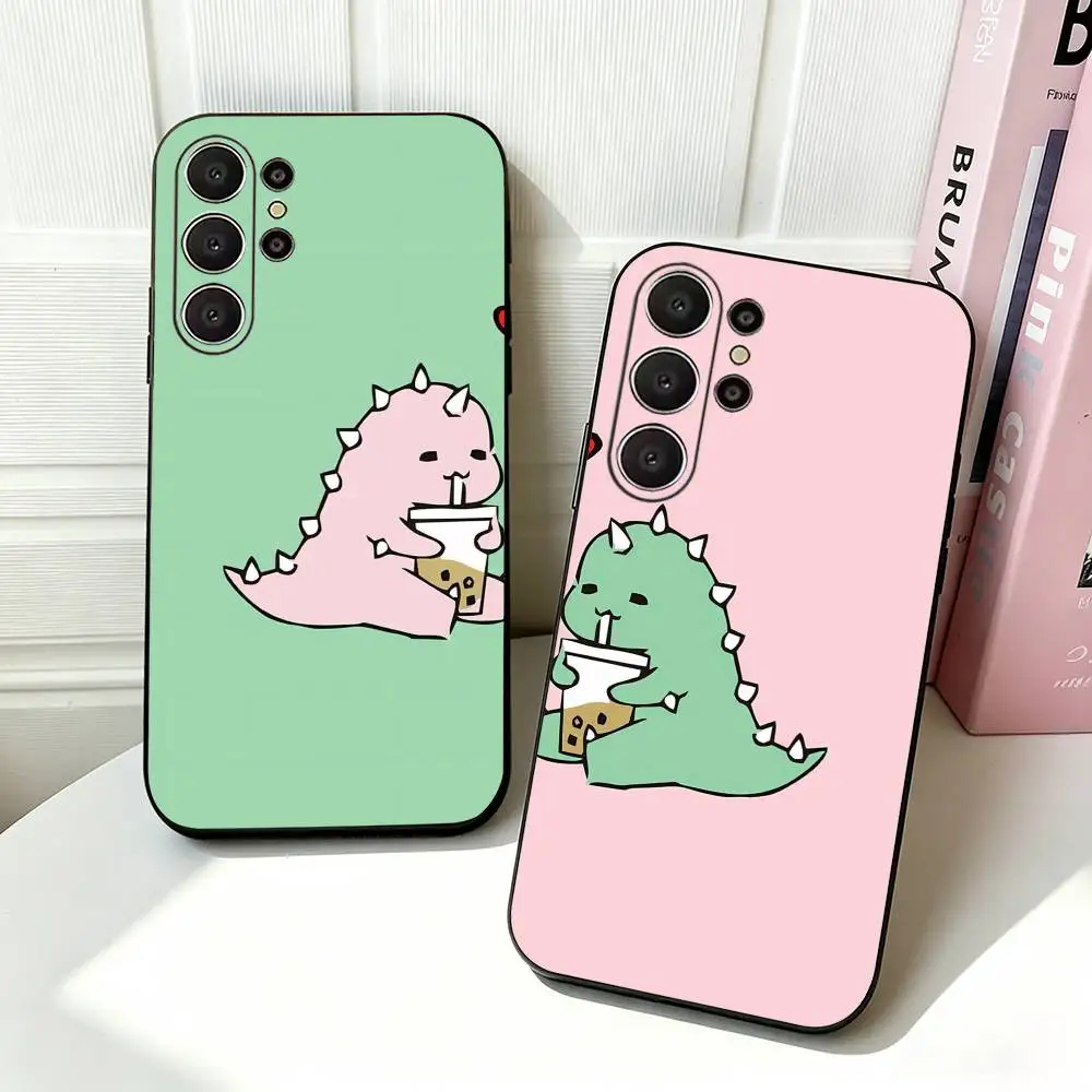 Cartoon Couple Dinosaur  Soft Silicone Case for Samsung S26,S24,S21,S22,S23,S30,Ultra,Plus,FE,Lite-Black