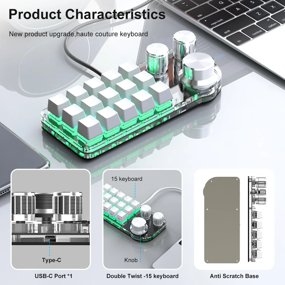 Imagem -03 - Programação Macro Teclado Personalizado bt Rgb 2.4g Função de Camada Bluetooth 15 Key Knob Fit For Photoshop Gaming Hot Swappable