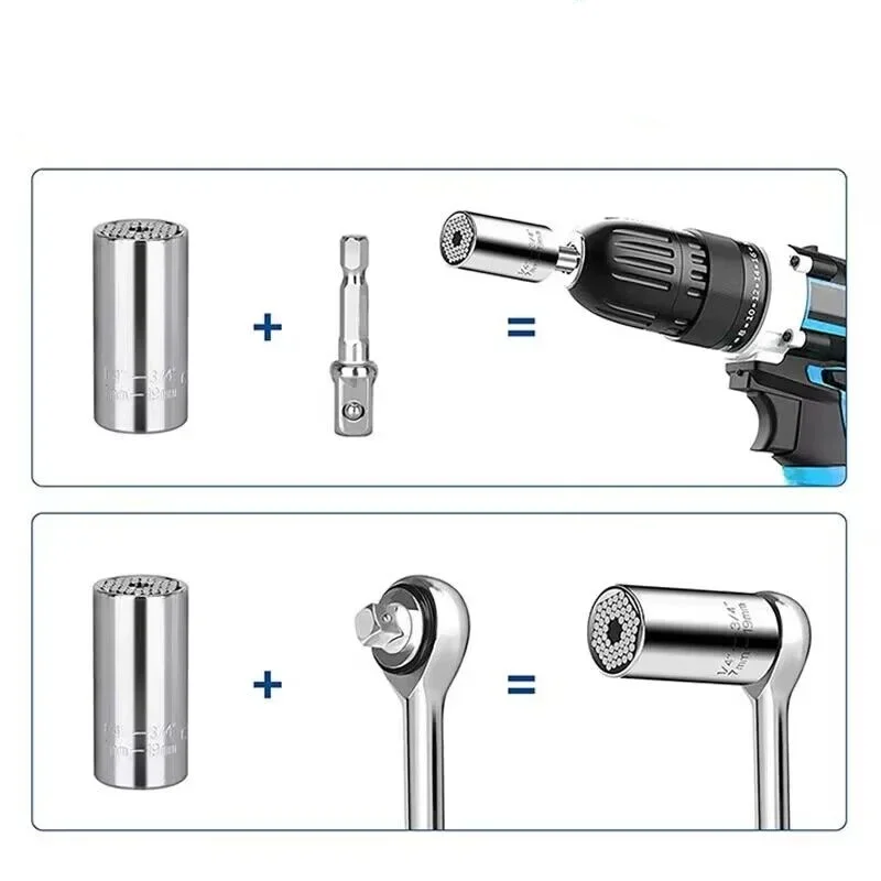 Universal Socket Wrench Torque Head Set Ratchet 7-19mm Sleeve Gadget Power Drill Adapter Magic Grip Spanner Key Multi Tool