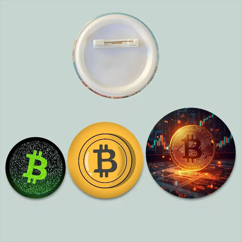 B-Bitcoin Badges Tinplate Soft Button Pin Brooch Metal Badge Custom Jewelry Accessories Hat Bag Lapel