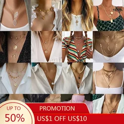 VIVILADY Trendy Vintage Alloy Butterfly Moon Angel Heart Cross Moon Chain Necklace Clavicle Chain For Women Luxury Jewelry Party