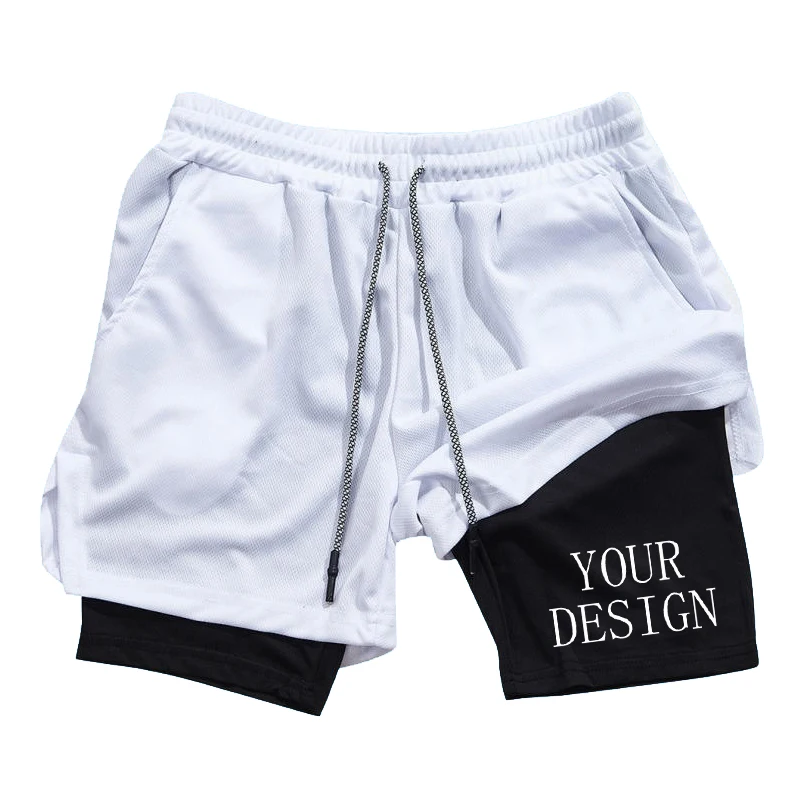 2-in-1 Double Layer Athletic Shorts Men Summer Breathable Quick Dry Compression Multi Functional Shorts M-3XL