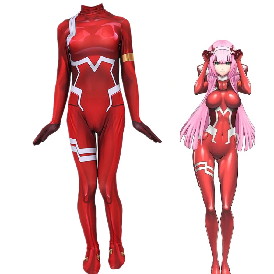 Null zwei Cospplay Kostüm rosa Perücke Anime Cosplay Liebling im Franxx 02 sexy Bodysuit Overall für Frauen Halloween Kostüme